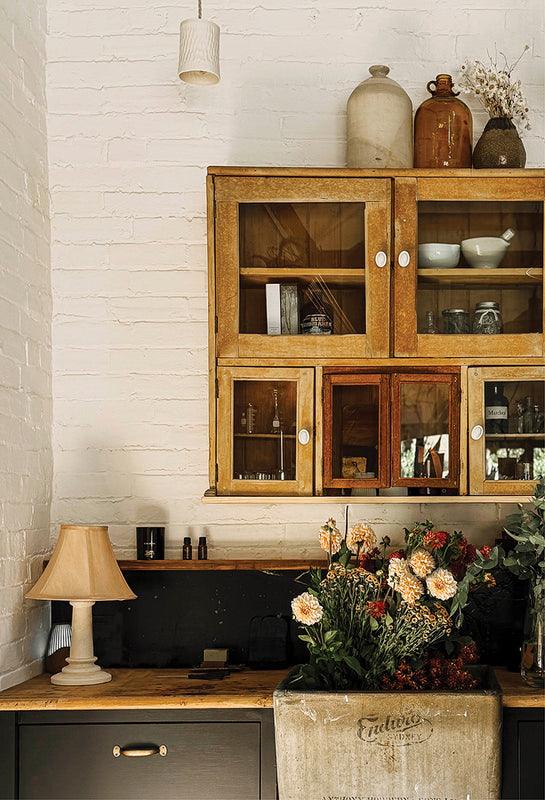 Styled kitchen inside the Southern Wild Co Atelier at Bank House, Rockley.