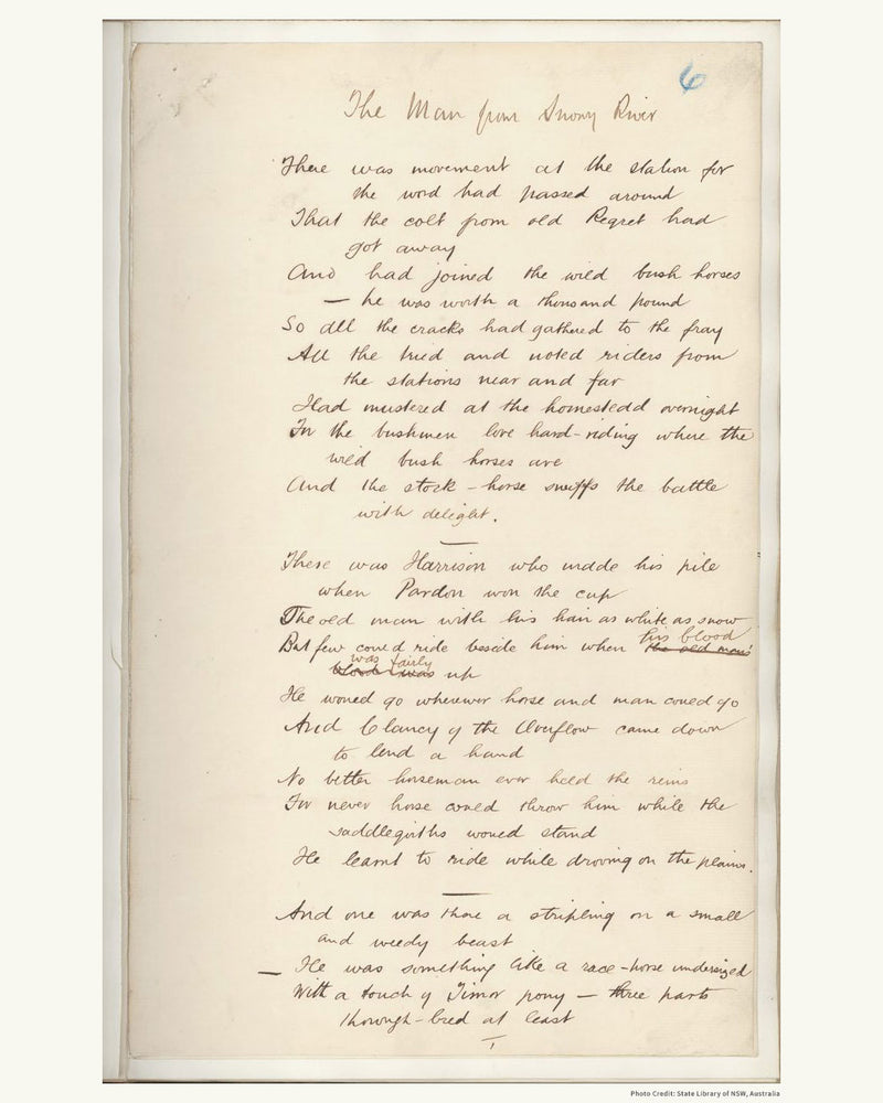 Photo A page from the original manuscript of The Man from Snowy River by Banjo PatersonCredit: State Library of NSW, Australia